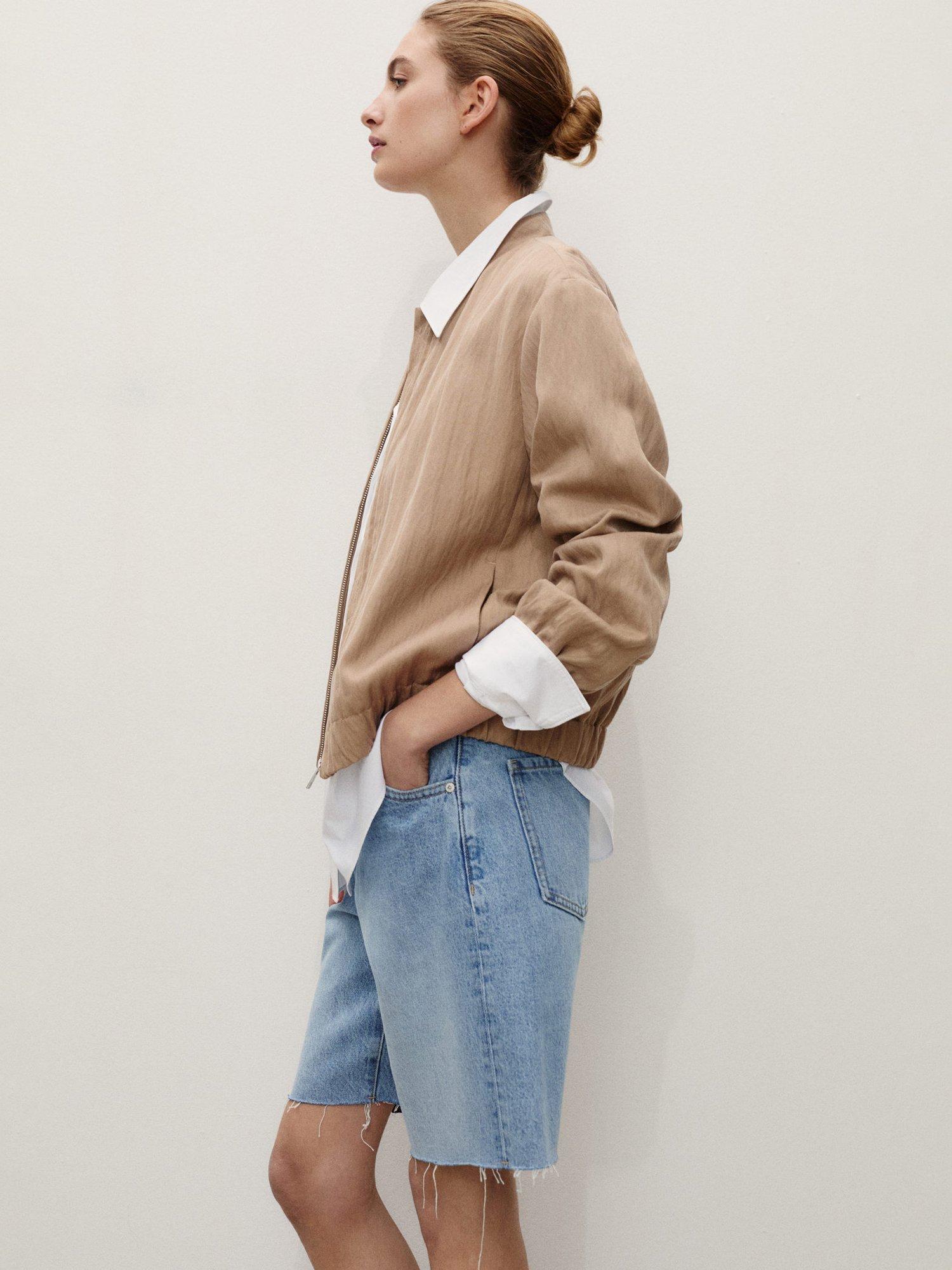 Product image 6 of 7, which shows Mango Anne Frayed Hem Denim Bermuda Shorts, Open Blue, 10