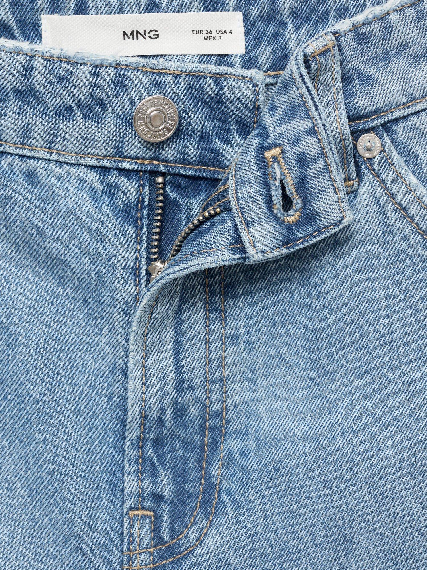 Product image 7 of 7, which shows Mango Anne Frayed Hem Denim Bermuda Shorts, Open Blue, 10