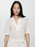 Mango Check Lace Polo Shirt, Natural White