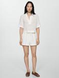 Mango Check Lace Polo Shirt, Natural White