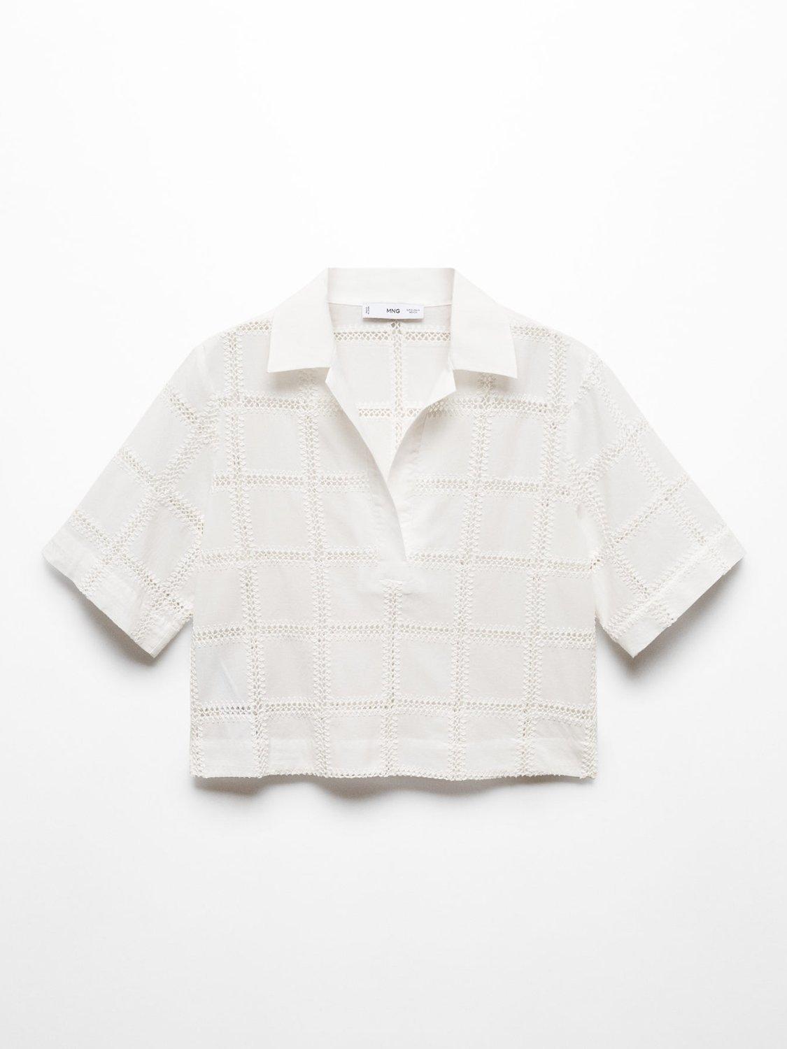 Product image 3 of 6, which shows Mango Check Lace Polo Shirt, Natural White, 10