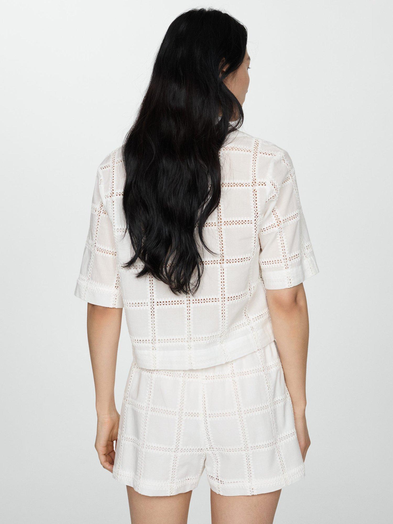 Product image 4 of 6, which shows Mango Check Lace Polo Shirt, Natural White, 10