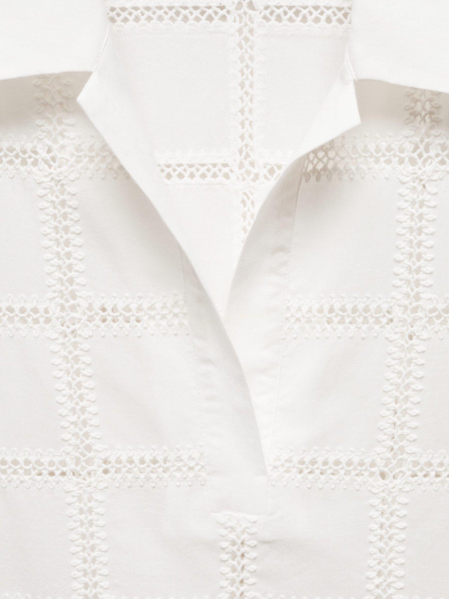 Product image 6 of 6, which shows Mango Check Lace Polo Shirt, Natural White, 10