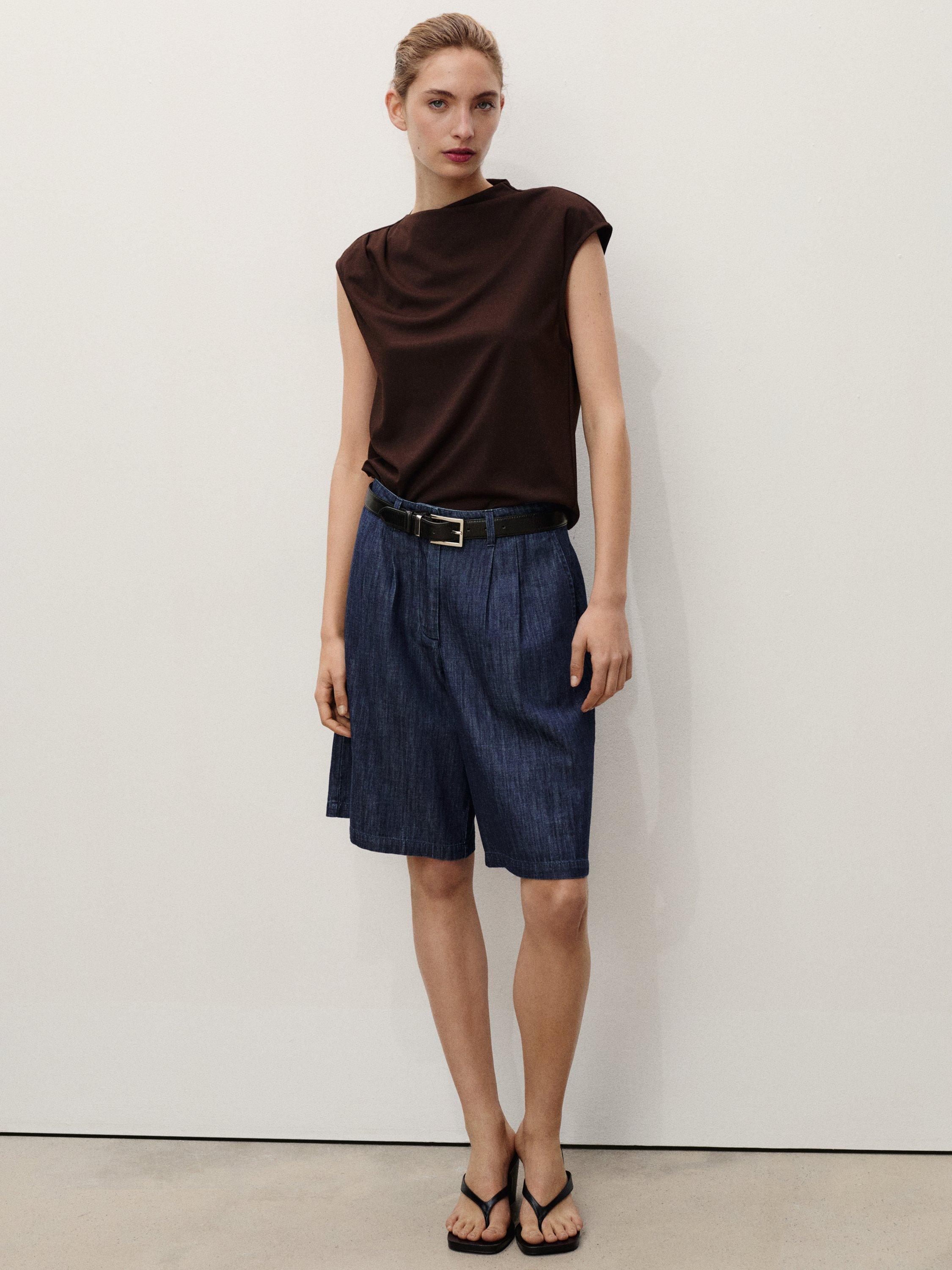 Product image 1 of 7, which shows Mango Paros Wide Leg Shorts, Open Blue, 4