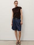 Mango Paros Wide Leg Shorts, Open Blue