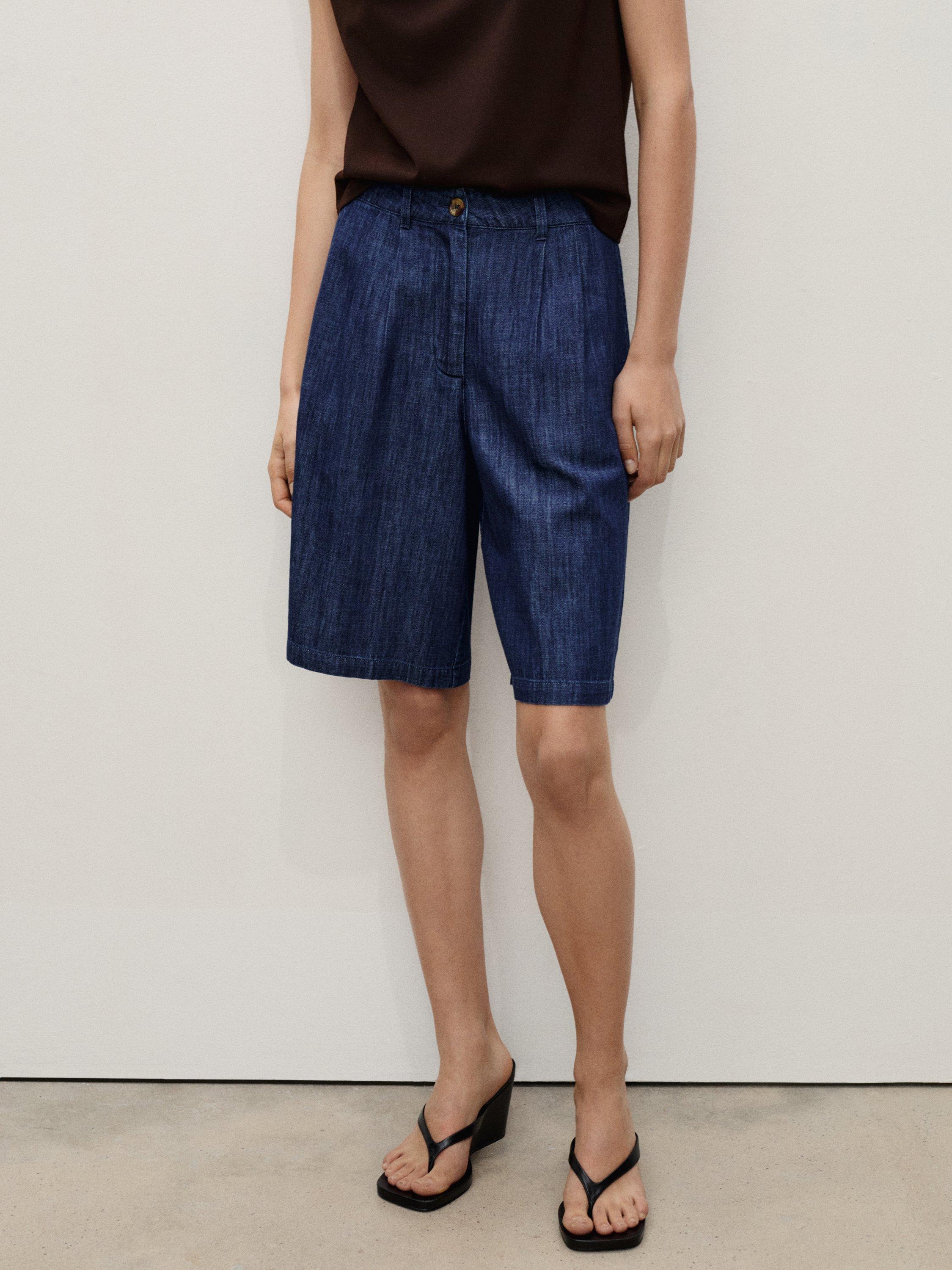Product image 2 of 7, which shows Mango Paros Wide Leg Shorts, Open Blue, 4