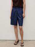 Mango Paros Wide Leg Shorts, Open Blue
