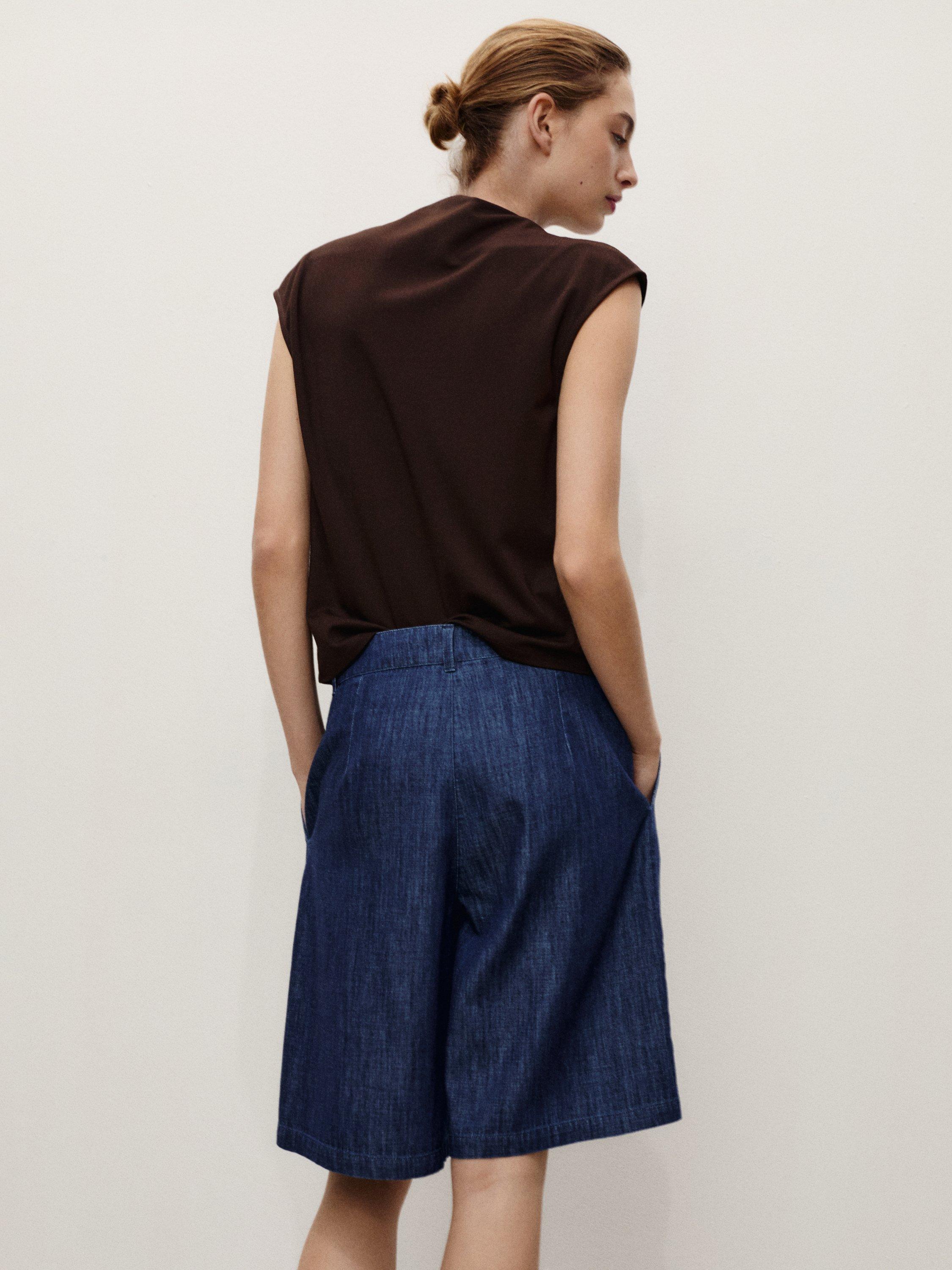 Product image 3 of 7, which shows Mango Paros Wide Leg Shorts, Open Blue, 4