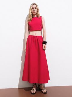 Mango Creta Plain Midi Skirt - view 2, Red