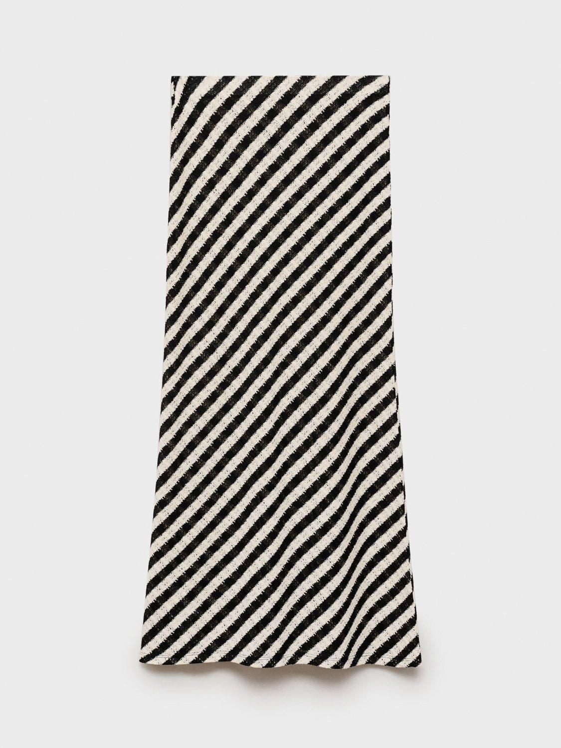 Product image 3 of 7, which shows Mango Falcon Cotton Blend Striped Knitted A-Line Zip Skirt, Black/White, S