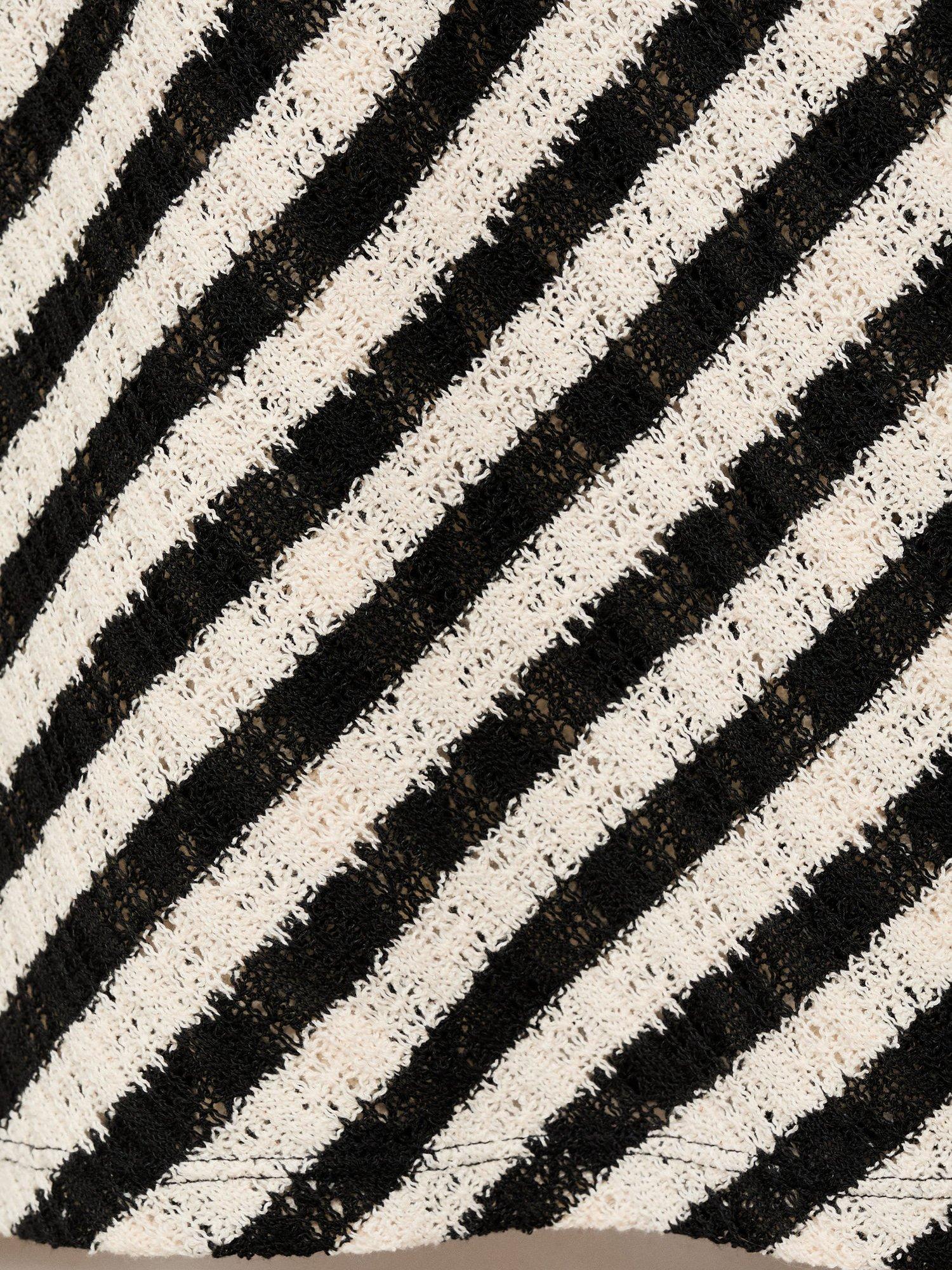 Product image 5 of 7, which shows Mango Falcon Cotton Blend Striped Knitted A-Line Zip Skirt, Black/White, S