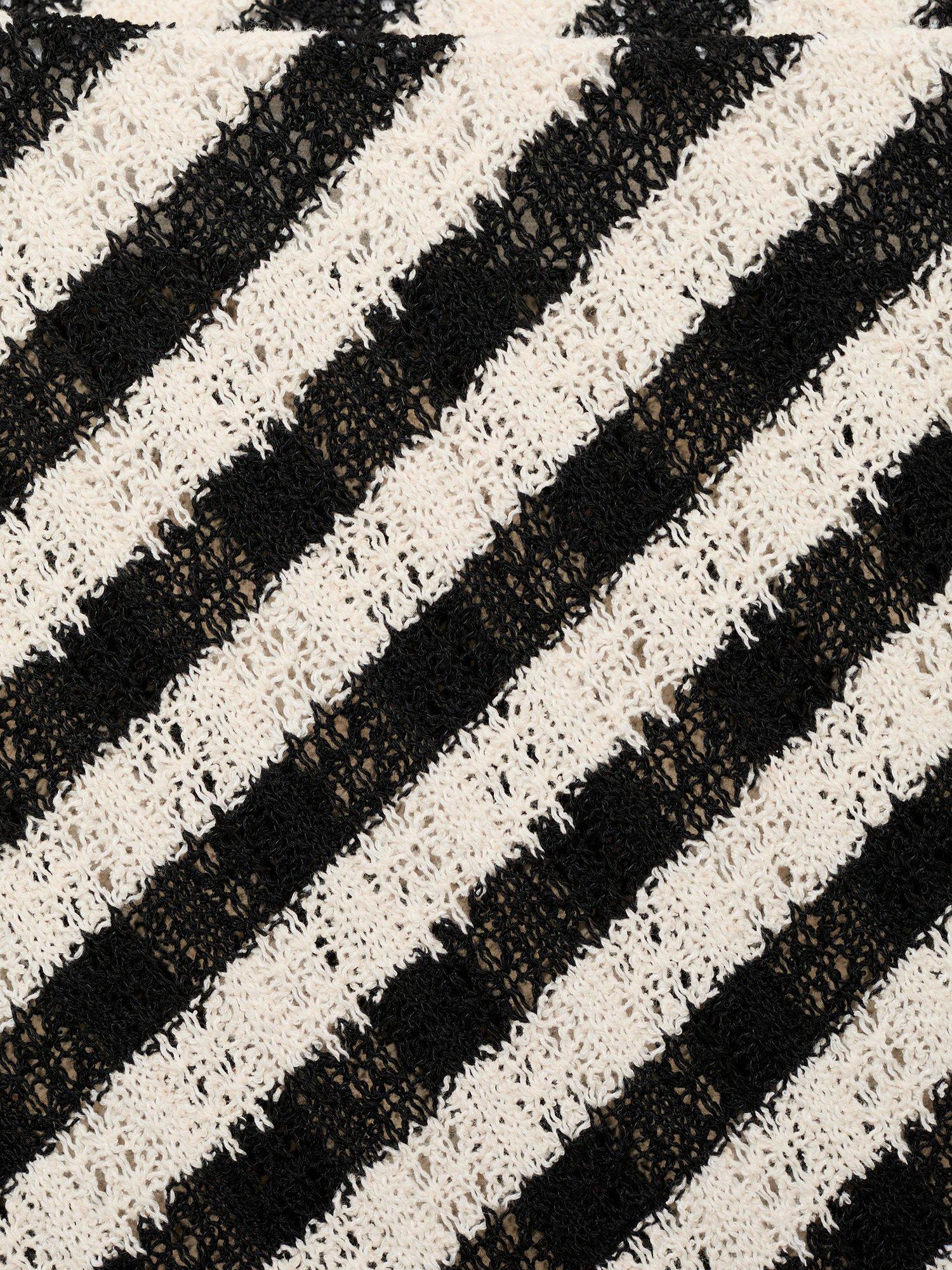 Product image 7 of 7, which shows Mango Falcon Cotton Blend Striped Knitted A-Line Zip Skirt, Black/White, S