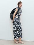 Mango Merci Leaf Print Linen Rich Skirt, Light Beige/Multi