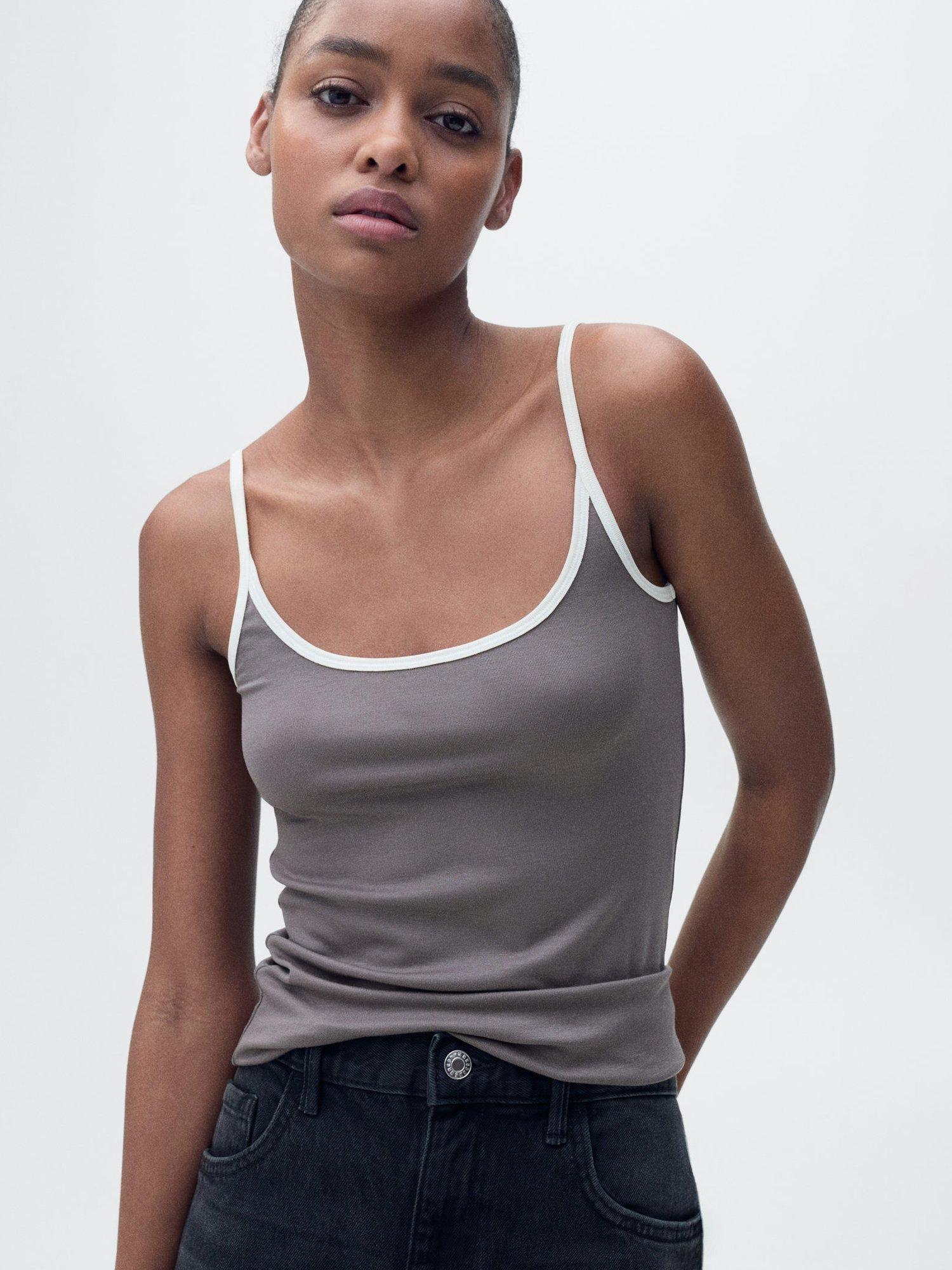 Product image 1 of 7, which shows Mango Aurora Scoop Neck Top, Grey, S