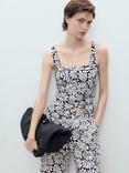 Mango Coco Flowers Linen Rich Crop Top, Light Beige/Multi