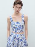 Mango Indigo Floral Crop Top, White/Multi
