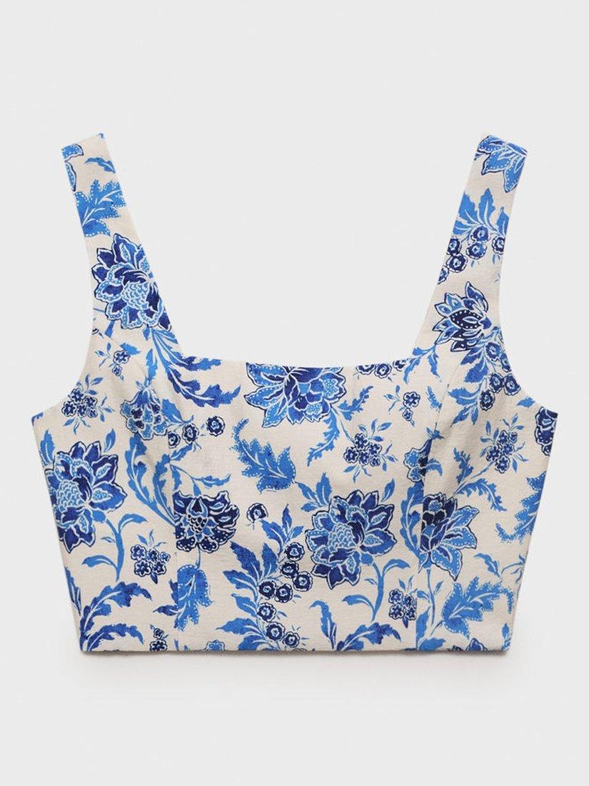 Product image 3 of 7, which shows Mango Indigo Floral Crop Top, White/Multi, S