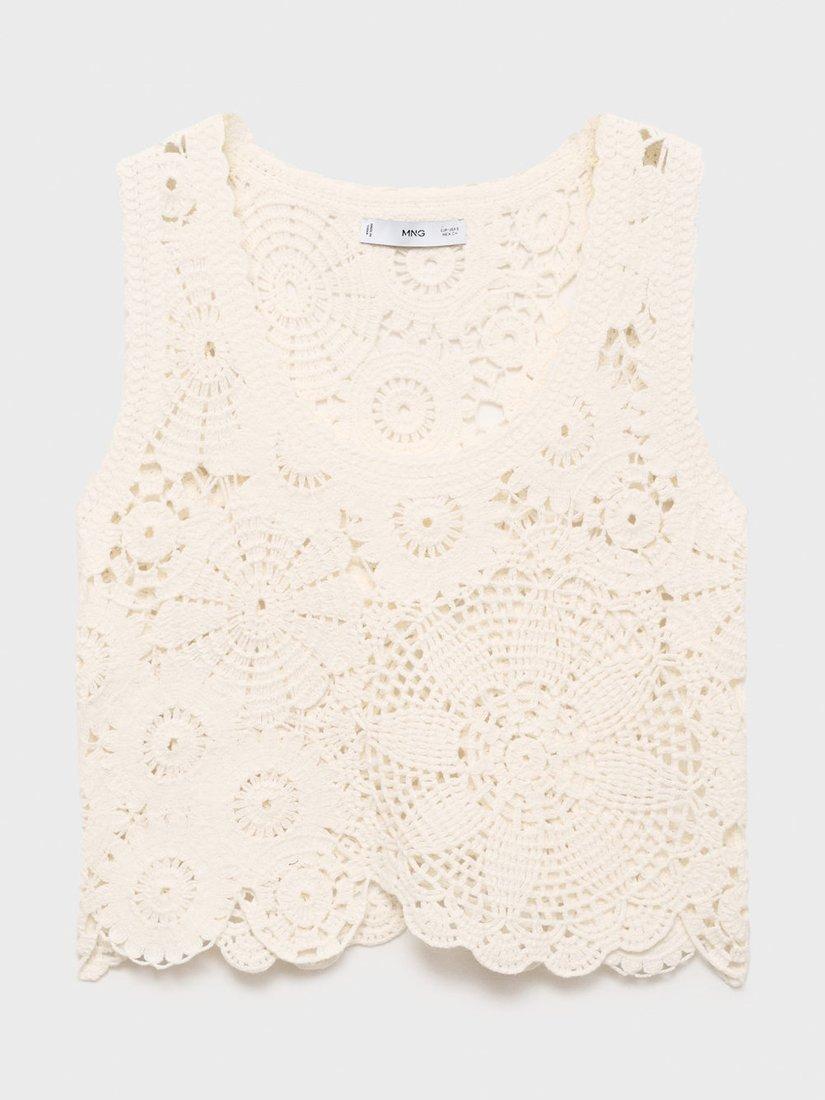 Product image 3 of 8, which shows Mango Garden Floral Crochet Top, Light Beige, L