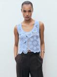 Mango Garden Floral Crochet Top, Pastel Blue