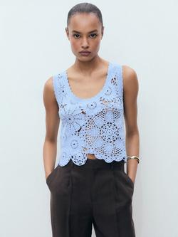 Mango Garden Floral Crochet Top, Pastel Blue, Pastel Blue