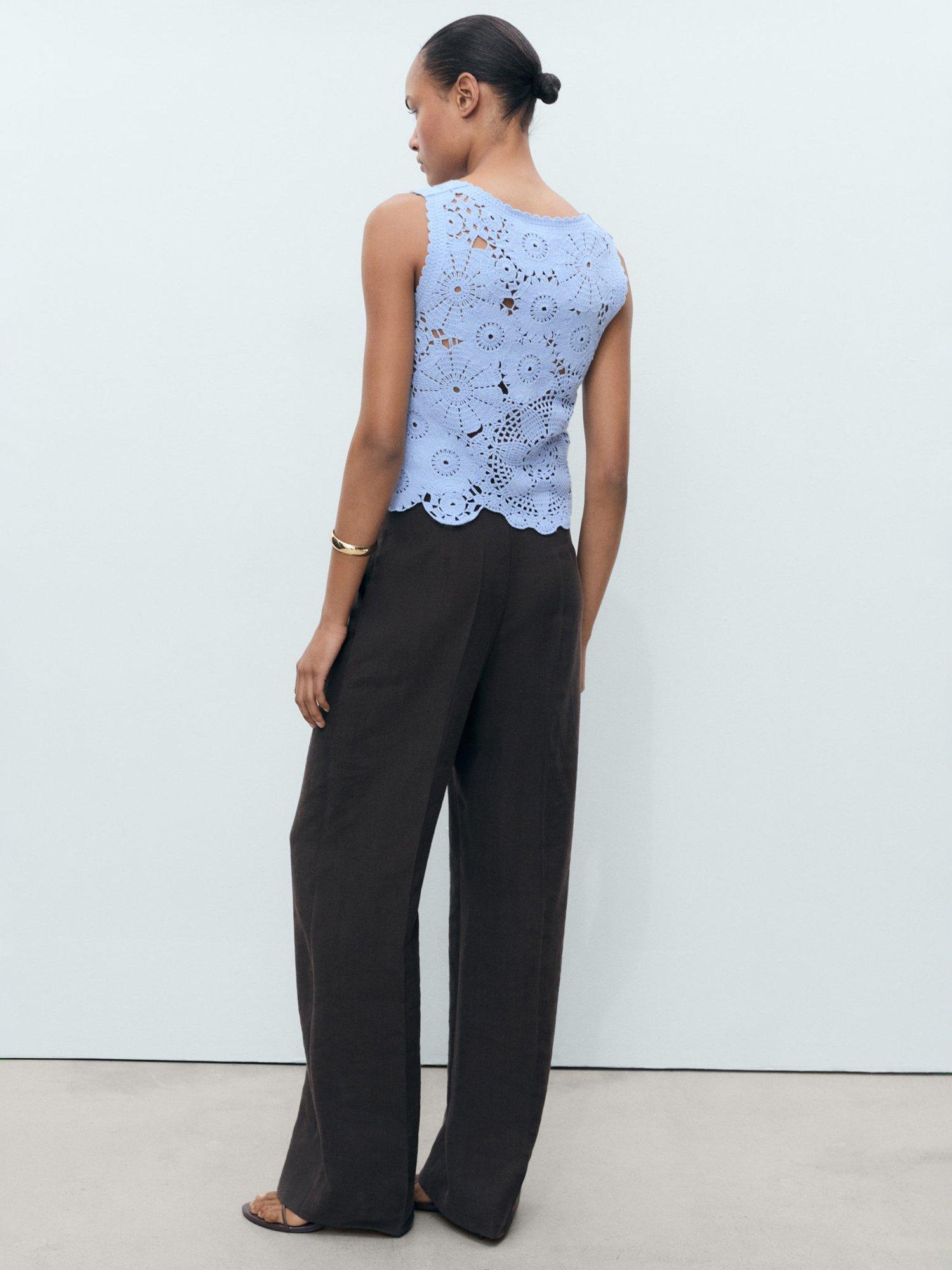 Product image 4 of 8, which shows Mango Garden Floral Crochet Top, Pastel Blue, L