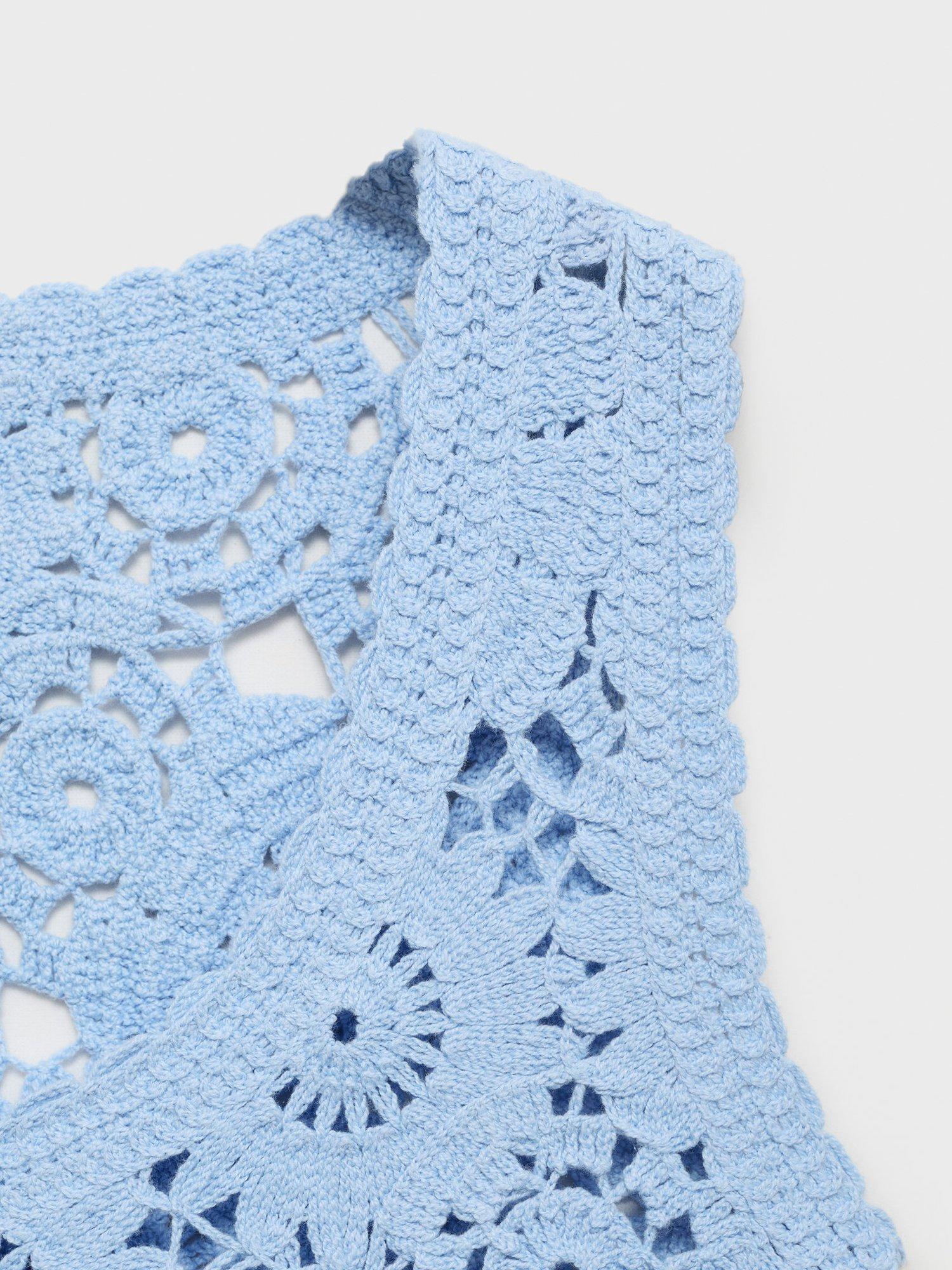 Product image 8 of 8, which shows Mango Garden Floral Crochet Top, Pastel Blue, L