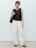 Mango Giardino Crochet Knit Top, Black