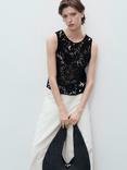 Mango Giardino Crochet Knit Top, Black
