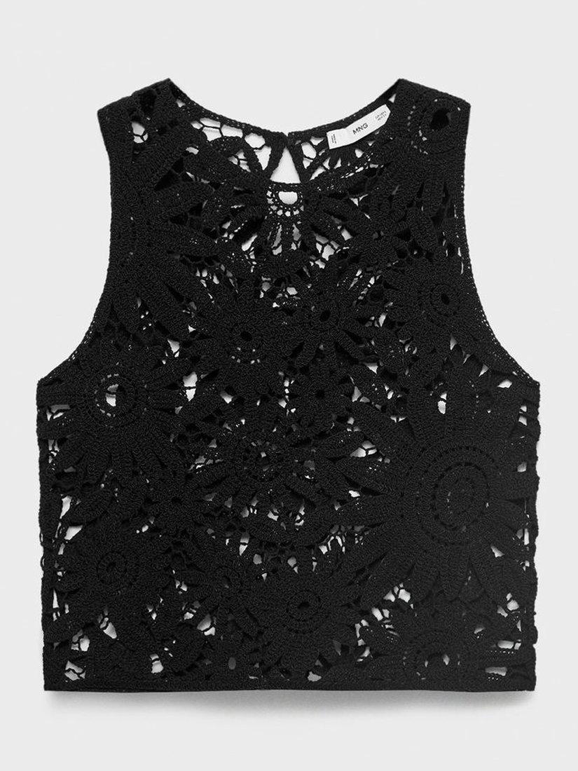 Product image 3 of 7, which shows Mango Giardino Crochet Knit Top, Black, S