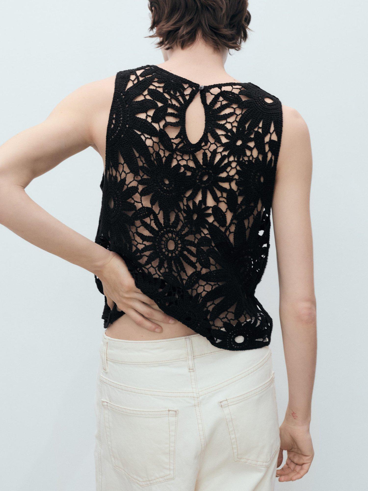 Product image 4 of 7, which shows Mango Giardino Crochet Knit Top, Black, S