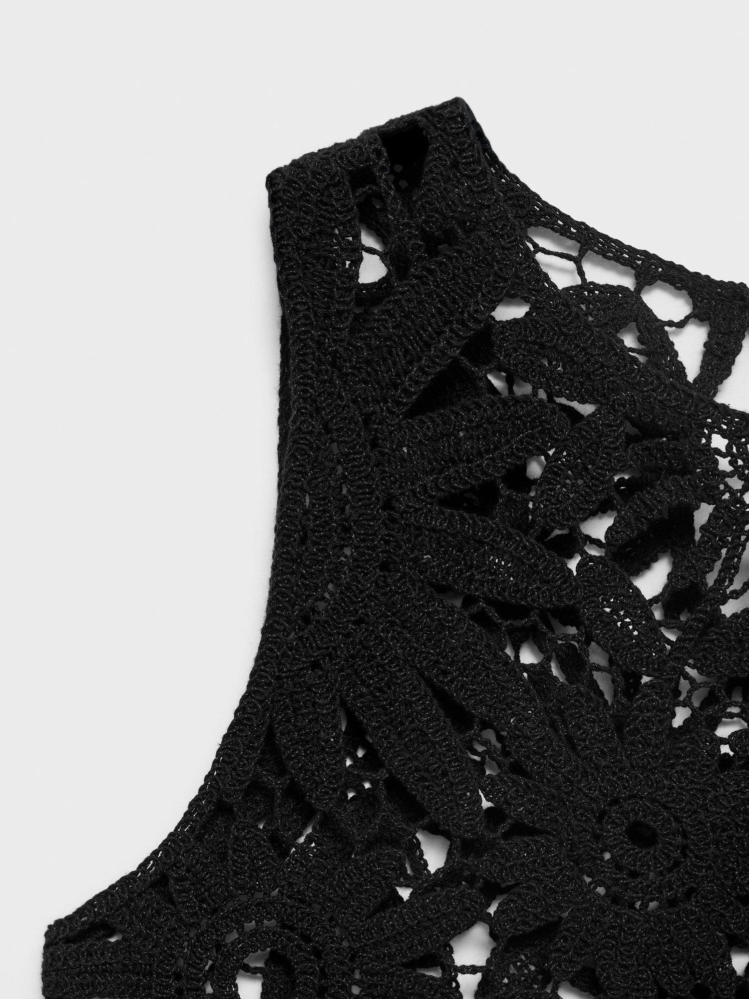 Product image 7 of 7, which shows Mango Giardino Crochet Knit Top, Black, S