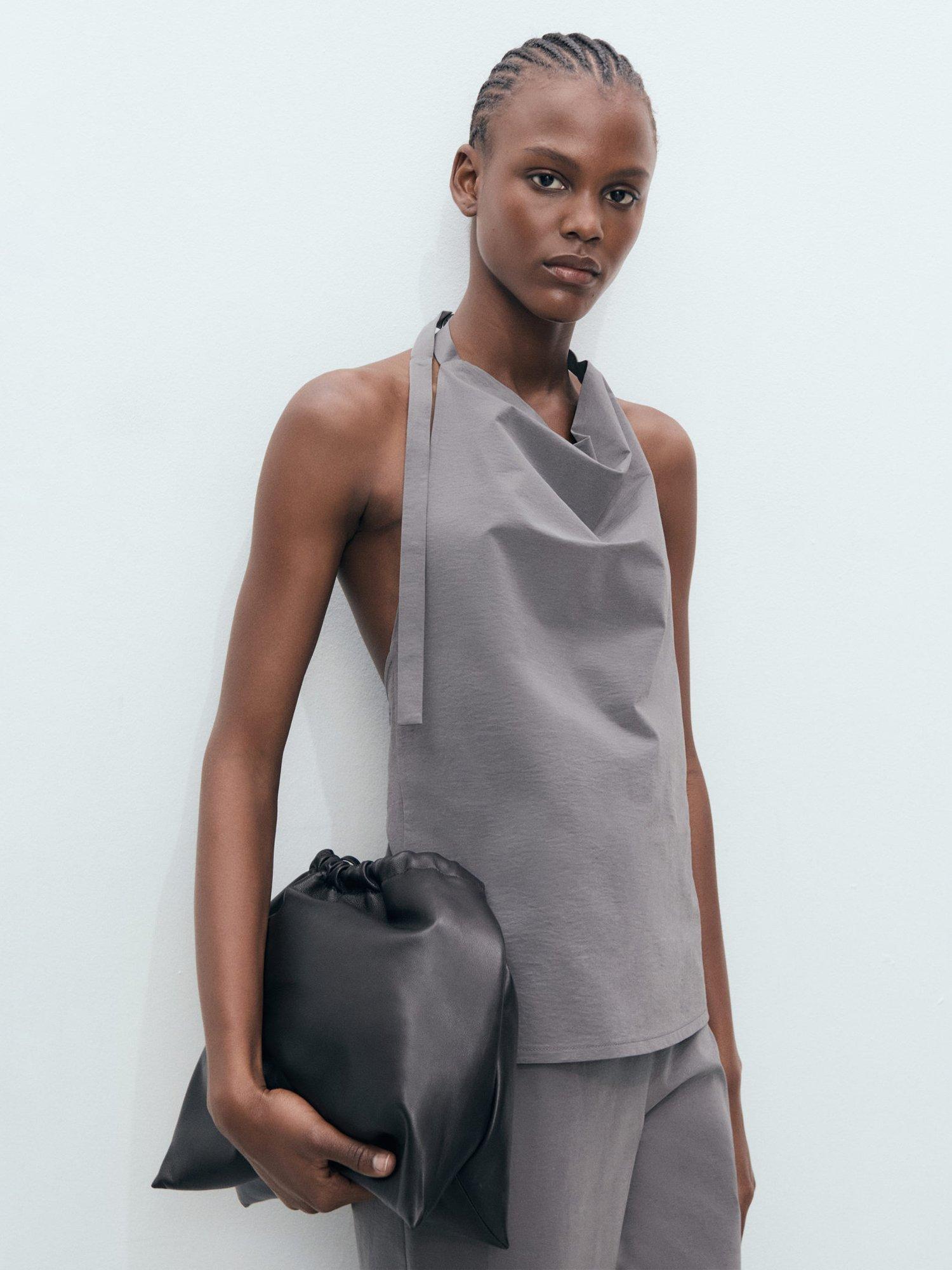 Product image 1 of 8, which shows Mango Mali Open Back Drape Top, Grey, L