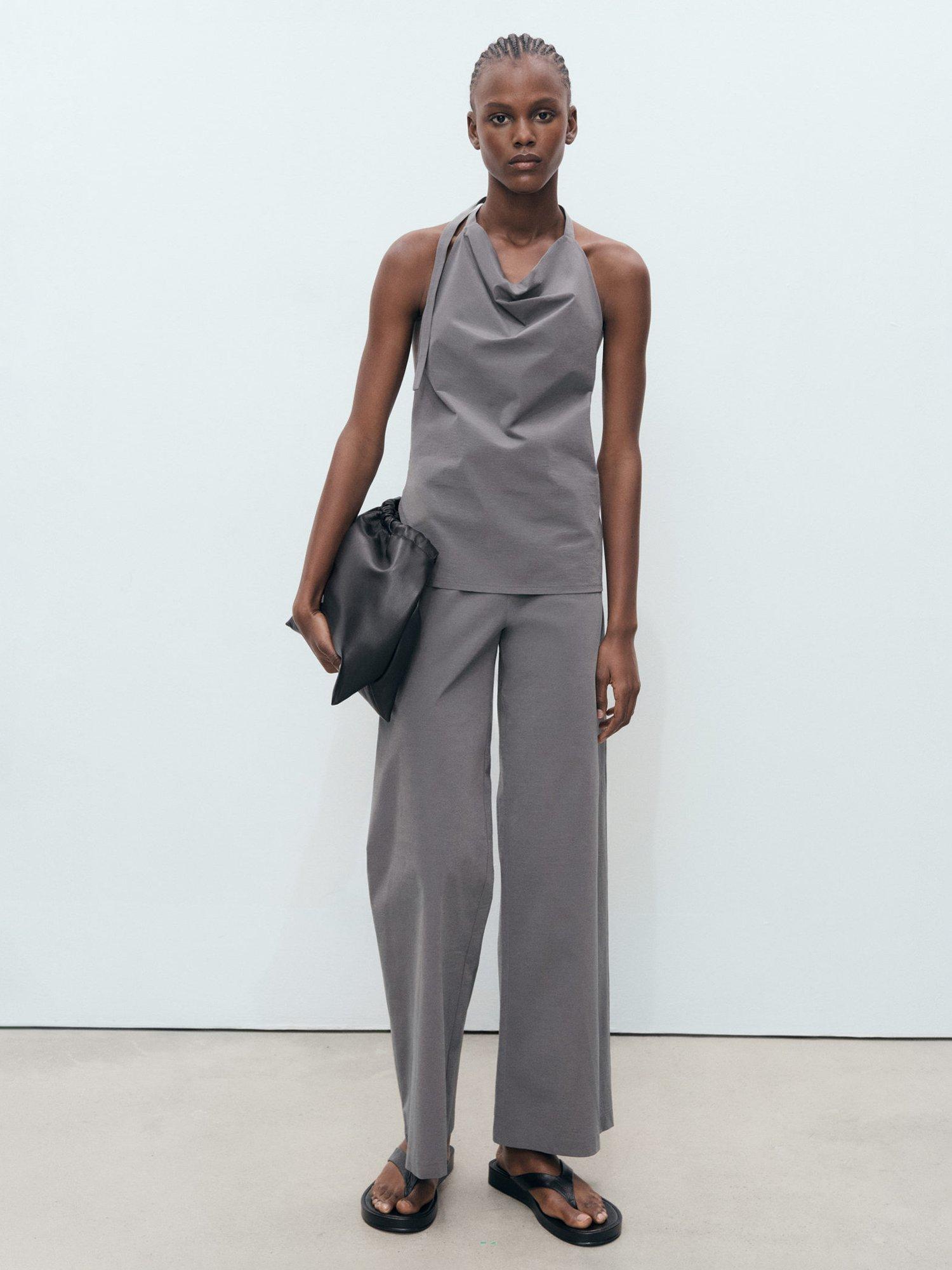 Product image 2 of 8, which shows Mango Mali Open Back Drape Top, Grey, L