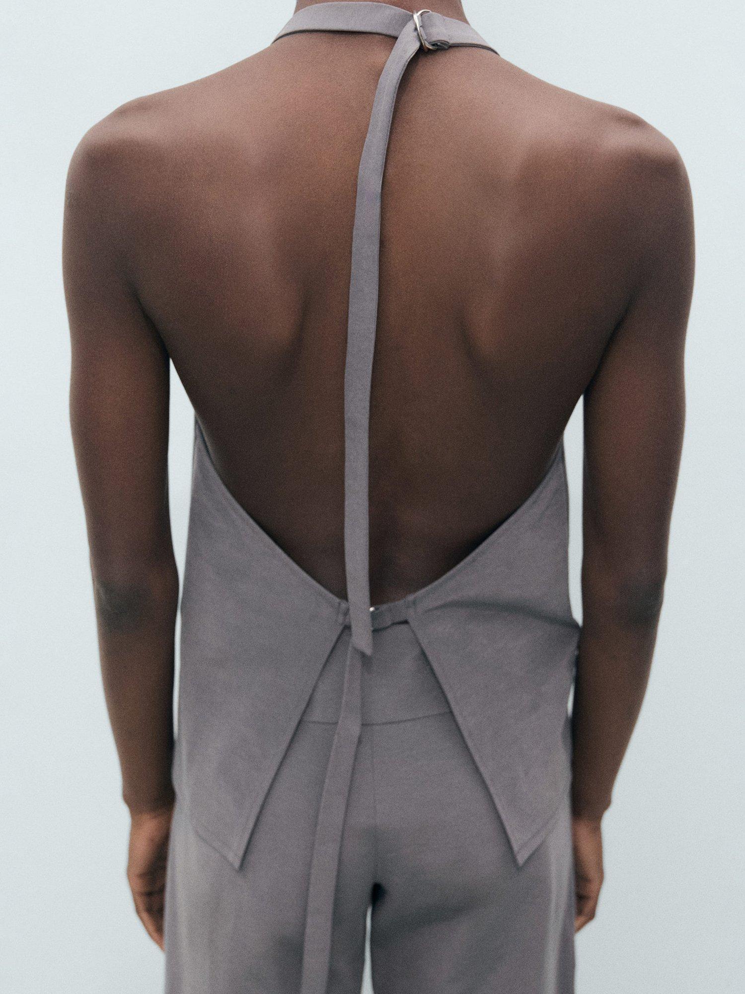 Product image 4 of 8, which shows Mango Mali Open Back Drape Top, Grey, L