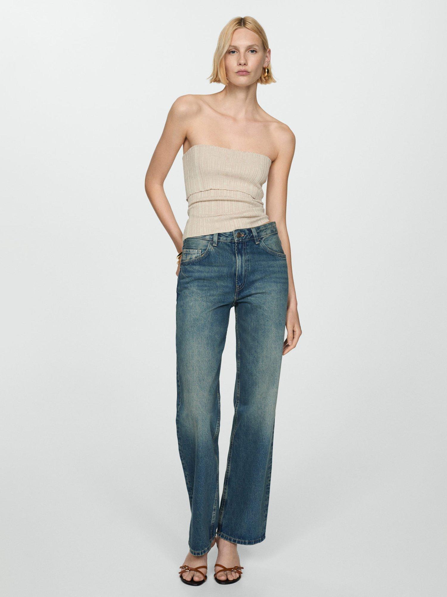 Product image 2 of 6, which shows Mango Paulina Strapless Knit Top, Pastel Grey, XS