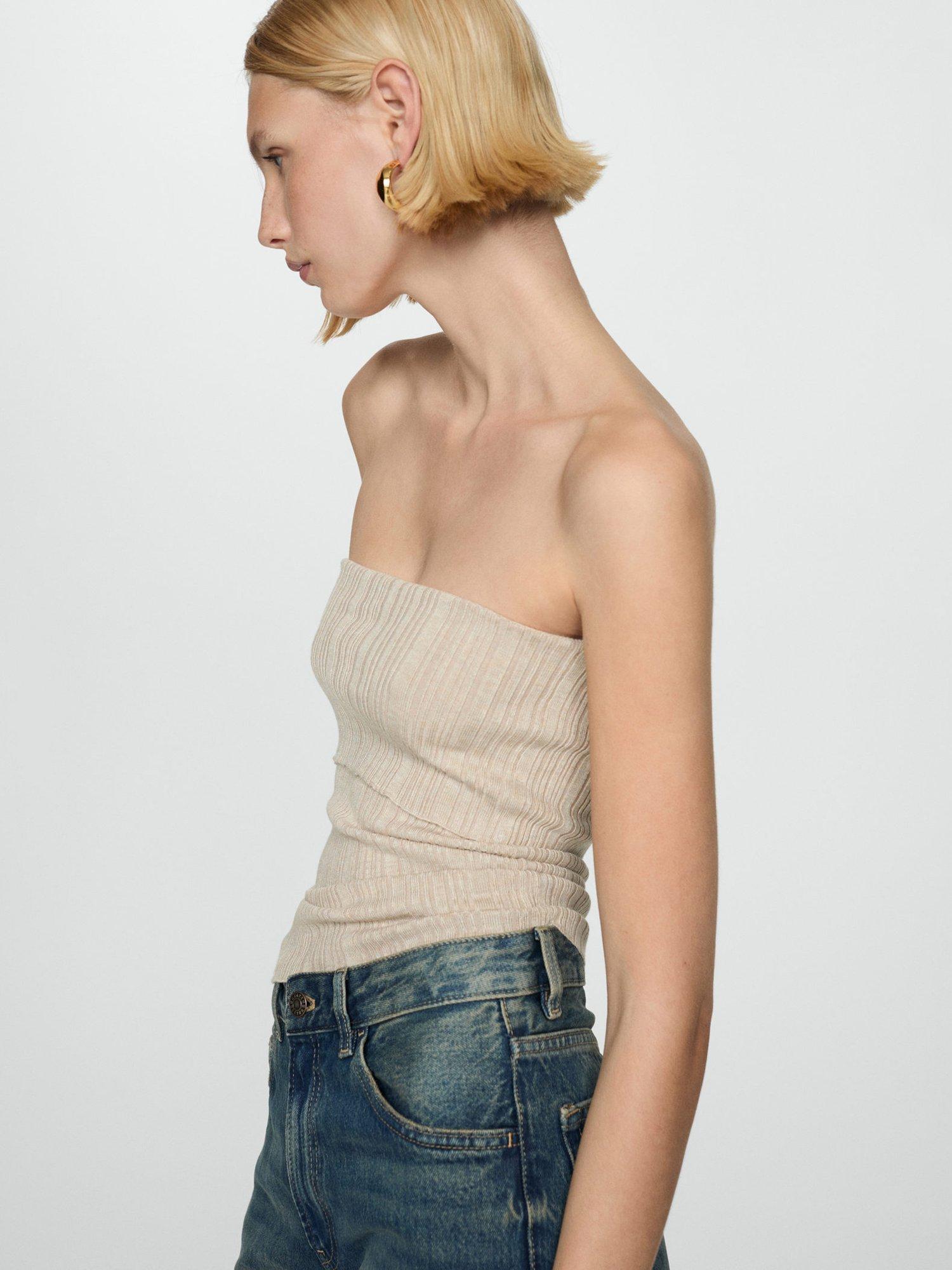Product image 5 of 6, which shows Mango Paulina Strapless Knit Top, Pastel Grey, XS