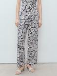 Mango Coco Flowers Linen Rich Trousers, Light Beige/Multi