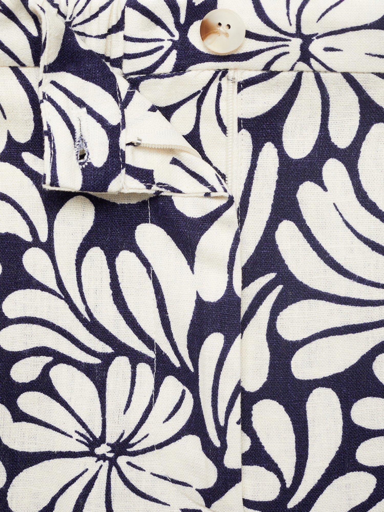 Product image 9 of 9, which shows Mango Coco Flowers Linen Rich Trousers, Light Beige/Multi, XS