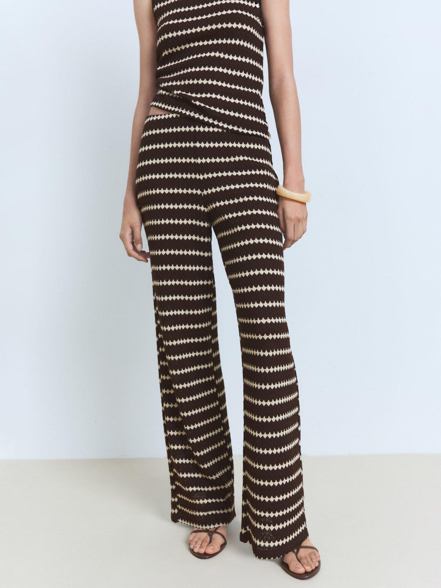Mango Nati Geometric Stripe Knit Trousers, Brown