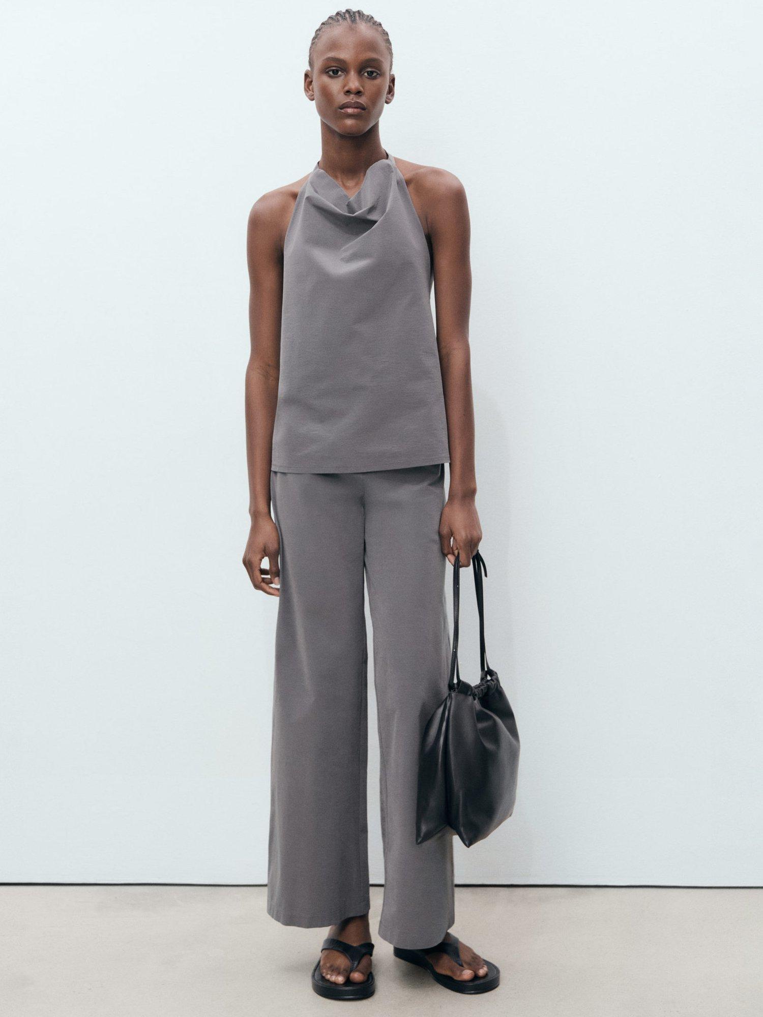 Product image 1 of 6, which shows Mango Mali Belted Straight Leg Trousers, Grey, L