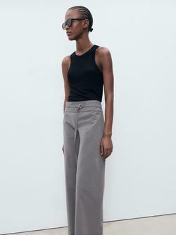 Mango Mali Belted Straight Leg Trousers, Grey - view 2, Grey