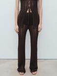 Mango Magnolia Open Work Knit Trousers, Dark Brown