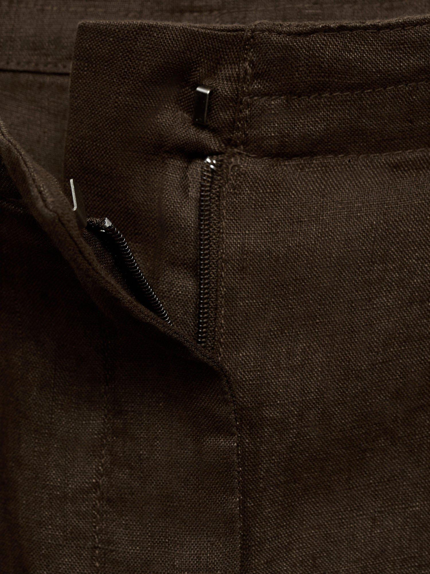 Product image 5 of 7, which shows Mango Olive Pure Linen Cargo Trousers, Brown, 6