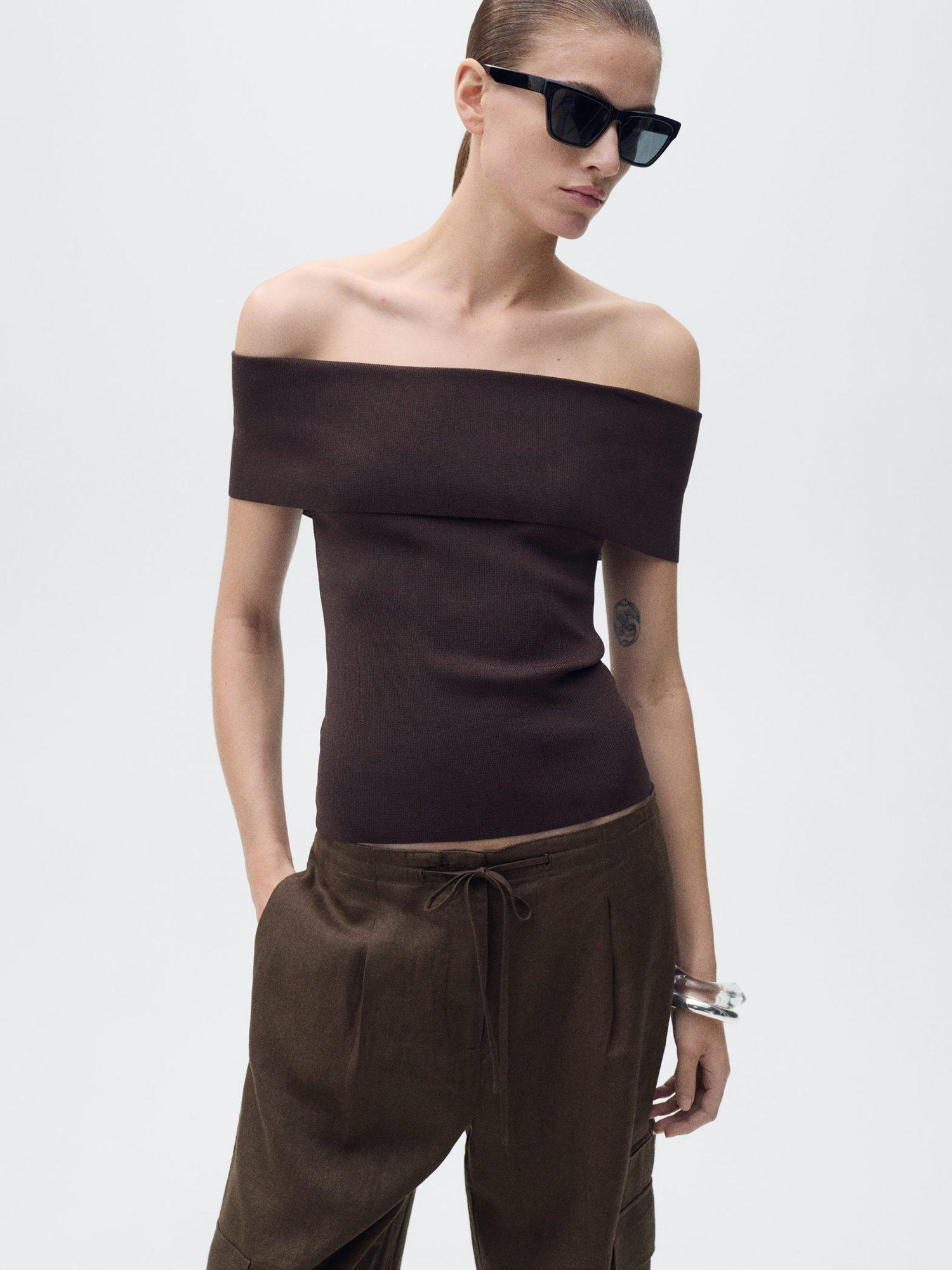 Product image 6 of 7, which shows Mango Olive Pure Linen Cargo Trousers, Brown, 6