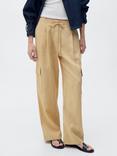 Mango Olive Pure Linen Cargo Trousers