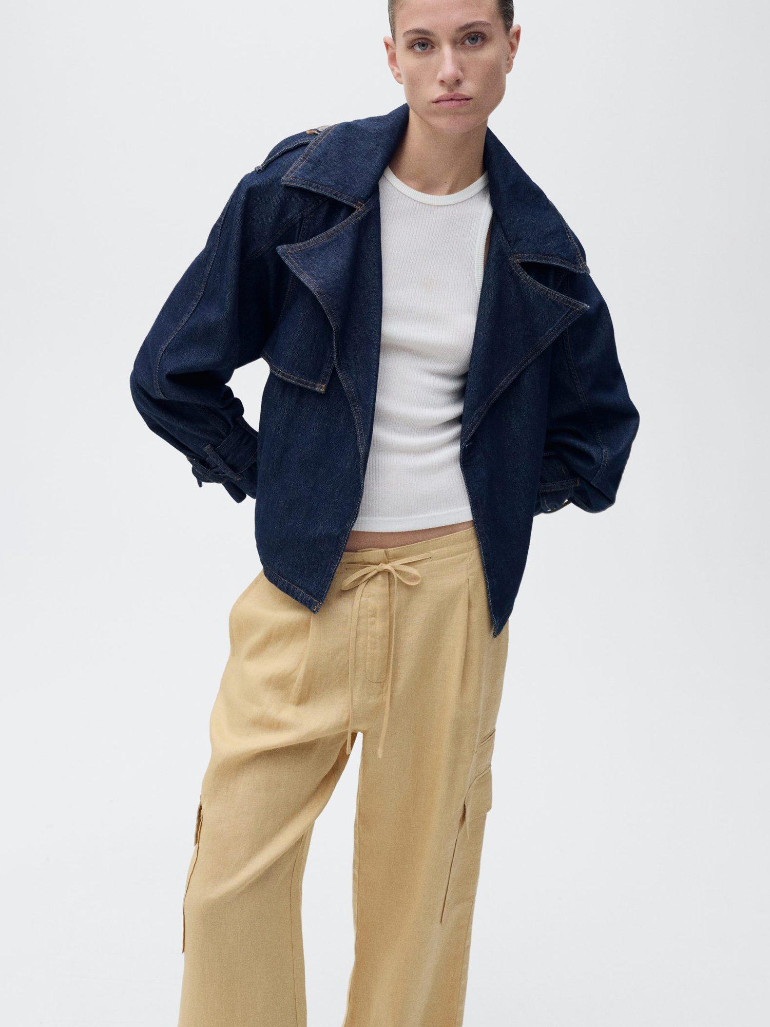 Product image 6 of 7, which shows Mango Olive Pure Linen Cargo Trousers, Medium Yellow, 4