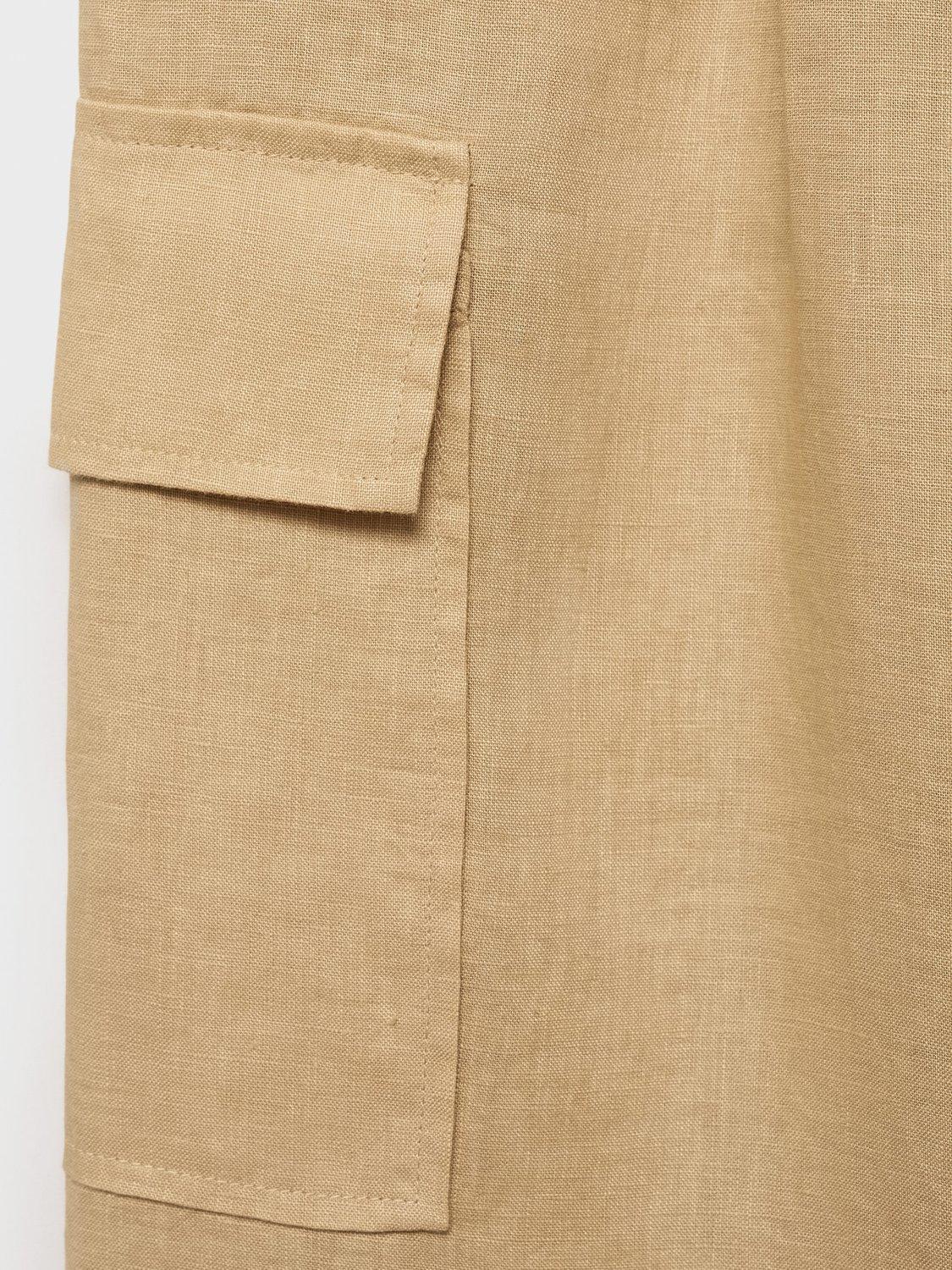 Product image 7 of 7, which shows Mango Olive Pure Linen Cargo Trousers, Medium Yellow, 4