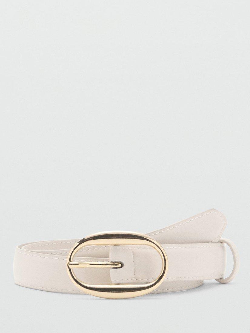 Mango Martina Oval Buckle Belt, Light Beige