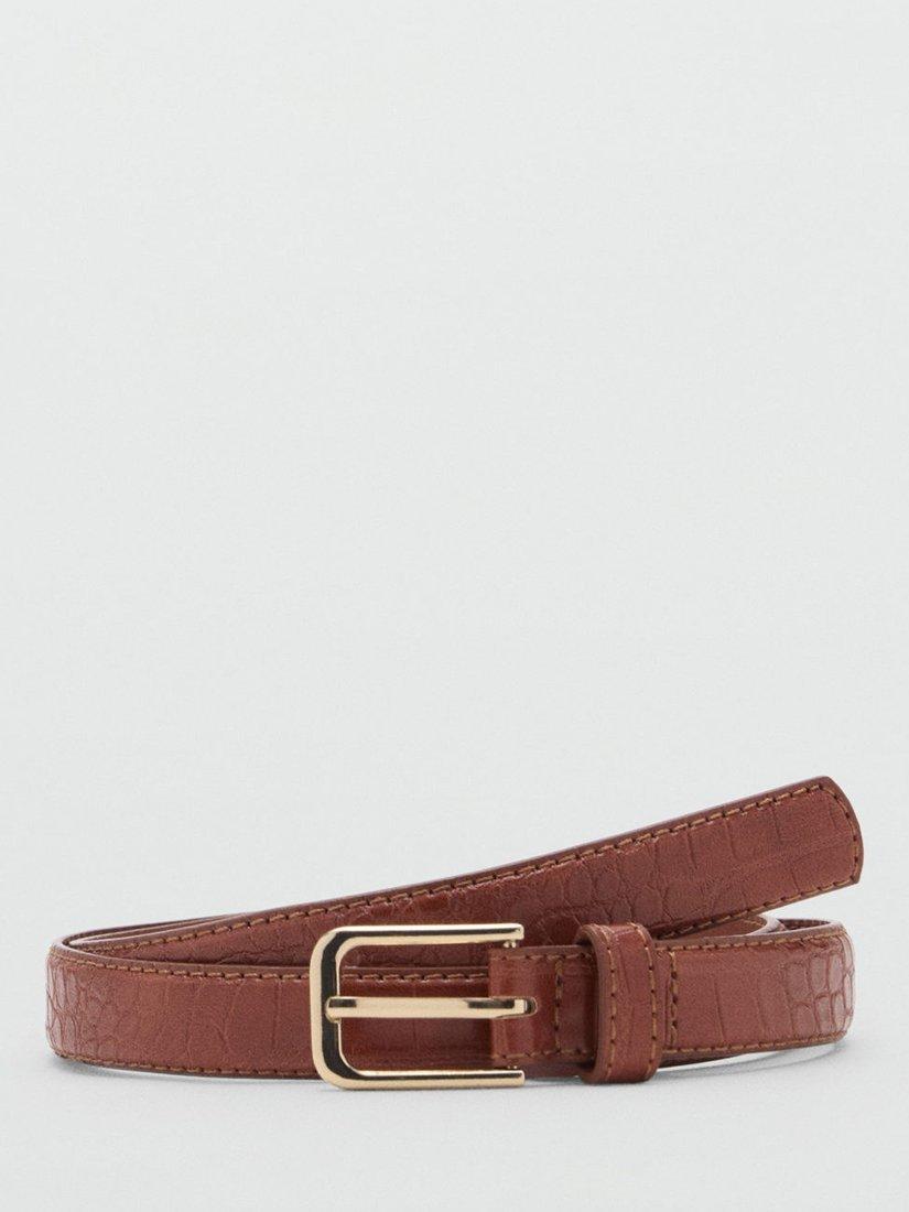 Product image 1 of 4, which shows Mango Mirta Crocodile Texture Belt, Brown, S