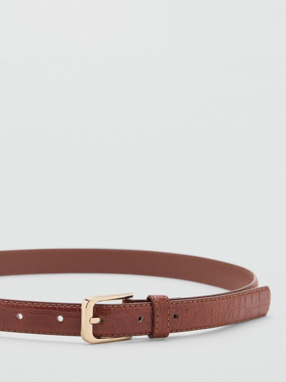 Product image 2 of 4, which shows Mango Mirta Crocodile Texture Belt, Brown, S